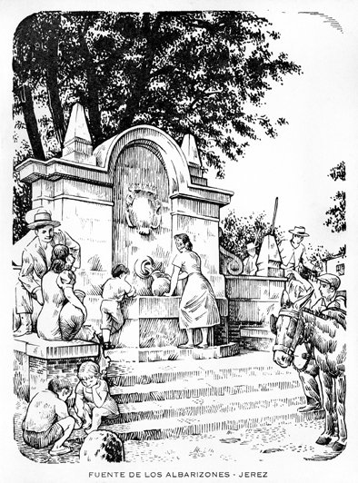 Dibujos Mamelón, fuente de los Albarizones, Jerez (s/f años 50). Colección particular.