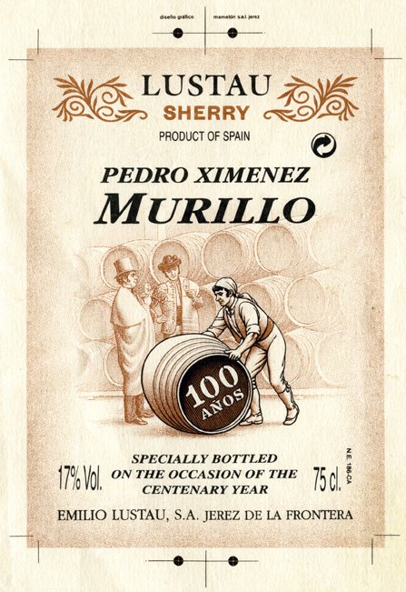 . Programa SAL, prueba de fotomecánica de etiqueta «Pedro Ximénez Murillo» para Lustau, Jerez (1989). Archivo Manuel Gómez Pina