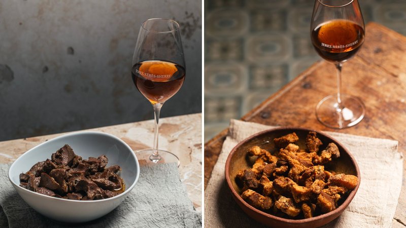 Riñones al Jerez y Oloroso-Chicharrones y Oloroso