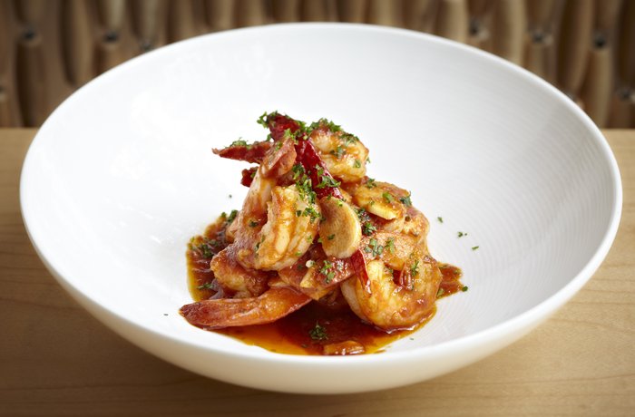 Gambas al ajillo, the very, very famous tapa of shrimp sautéed with garlic