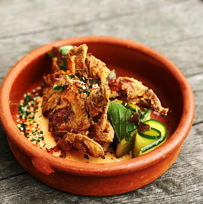 Korean Fried Crab (#KFC), Warm Kimchi Mayo, Szechuan Pickled Cucumber