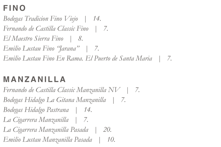 Finos & Manzanillas by the glass