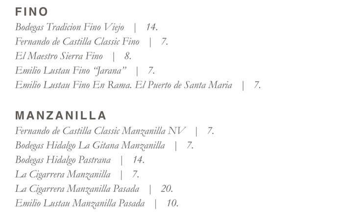 Finos & Manzanillas by the glass